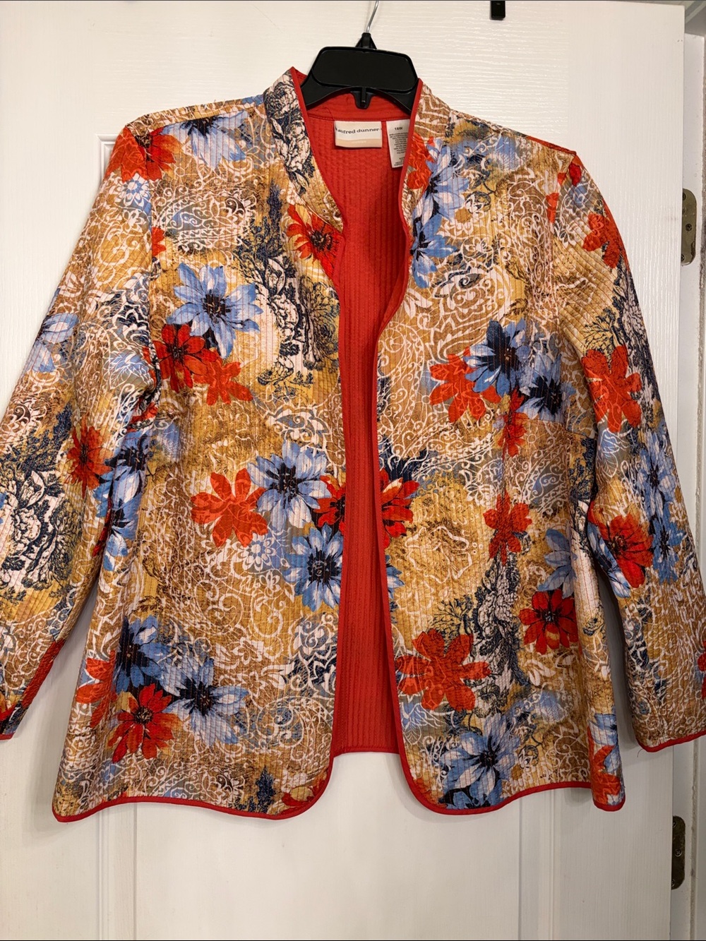 Alfred Dunner Multicolor Floral Quilted Open-Front Jacket - Red/Blue/Gold